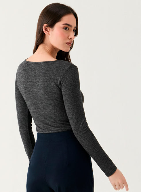 Long Sleeve Ponte Top - Marl Grey